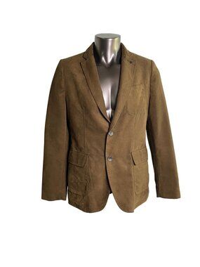 Zara Man Brown Blazer  Grey Elbow Patches Two Button Closure Size 44 Regular u
